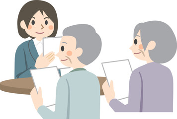 高齢者　女性　案内　説明