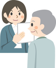 高齢者　女性　案内　説明