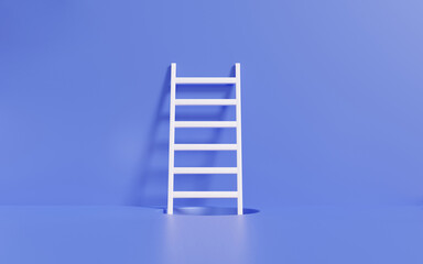 Ladder white motivation development step by step concept. having a growth business idea invention vision target goal on purple pastel background. minimal cartoon style. 3d rendering illustration