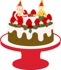 Christmas cake,Christmas background. Wrapping paper. Christmas print supplies. Christmas party happy people celebrating Christmas flat illustration