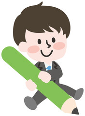 デフォルメ鉛筆を持つ男性のイラスト