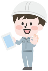 タブレットを持つ作業員