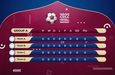 Football match result table design template. Soccer schedule vector illustration