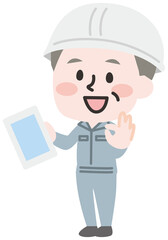 タブレットを持つ作業員
