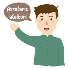 hand drawn character with greeting assalamualaikum