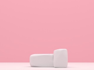 3d stone podium background products display mockup 3d render. scene on Pink Room and Pink background podium shape nature. stand show cosmetic product. Stage showcase on pedestal. in Pink room
