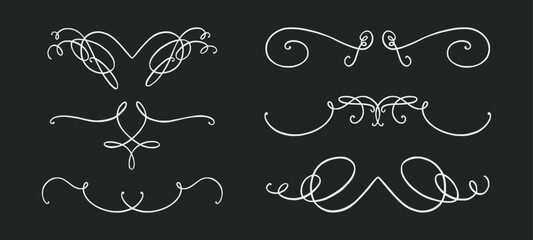 Flourish ornament as monogram or divider for wedding invitations and other designs. Handdrawn flourish isolated in black background. Doodle vector illustration