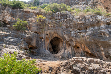The cave  in which the primitive man lived in the national reserve - Nahal Mearot Nature Preserve,...