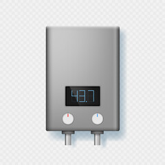 Realistic electric or gas water heater and boiler. Air climate equipment. Modern home appliance