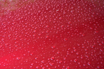 water on red hood car, transportation background