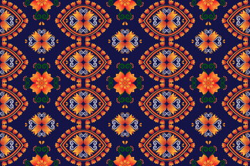 Vector seamless red yellow flower geometric ethnic oriental pattern traditional Design for background