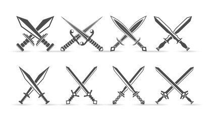Crossed swords icon set. swords logo elements, Collection of silhouette illustrations, crossed swords vector