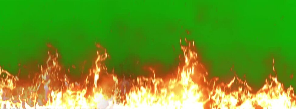 Isolated burning flame on green screen used for fire video effect