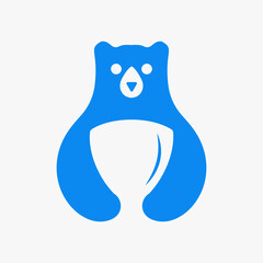 Initial Bear Shield Logo Negative Space Vector Template. Bear Holding Shield Symbol