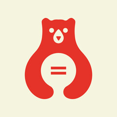 Initial Bear Pause Logo Negative Space Vector Template. Bear Holding Pause Symbol