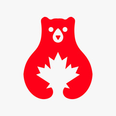 Bear Maple Leaf Logo Negative Space Vector Template. Bear Teeth Coffee Symbol