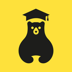 Graduated Bear Logo Negative Space Vector Template. Bear Education Hat Symbol