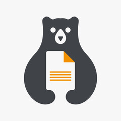 Initial Bear Document Paper Logo Negative Space Vector Template. Bear Holding Document Paper Symbol