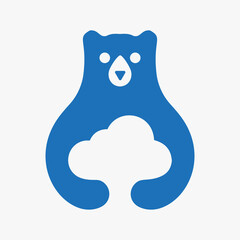 Initial Bear Cloud Logo Negative Space Vector Template. Bear Holding Cloud Symbol