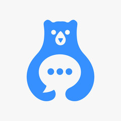 Initial Bear Chat Logo Negative Space Vector Template. Bear Holding Chat Symbol