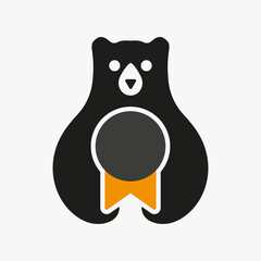 Bear Bookmark Logo Negative Space Vector Template. Bear Bookmark Coffee Symbol