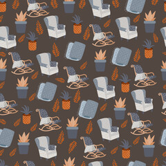 hygge seamless pattern on dark background