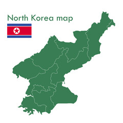 Map - A green map of North Korea with separate cities and territories.