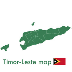 Map - The green Timor-Leste map divides each city and its territories separately.