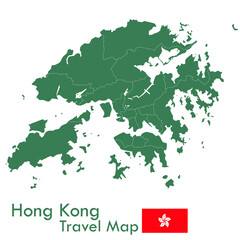 Map - The green Hong Kong map divides each city and its territories separately.
