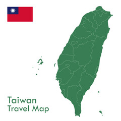 Map - The green Taiwan map divides each city and its territories separately.