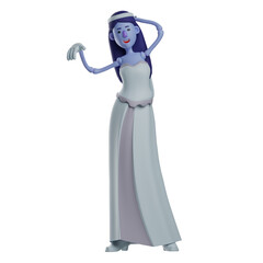  3D illustration. 3D Skull Princess Cartoon Character has a cute pose. showing a cute expression. wearing a beautiful dress costume. 3D Cartoon Character