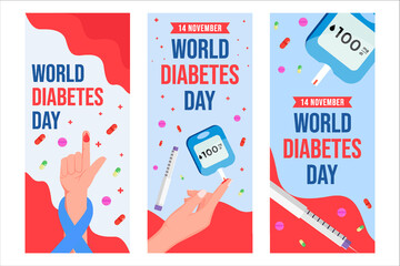 flat world diabetes day vertical banner set