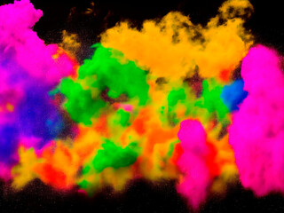 Holi powder explosion on black background, holi festival