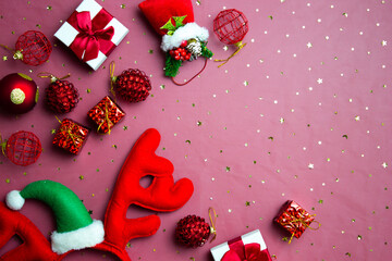 Red Christmas decoration on red background