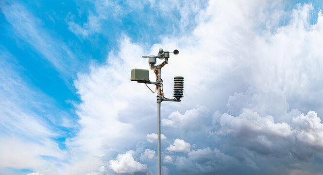 Weather station automatic measurement of weather parameters with Stormy sky