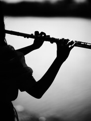 flute player monochrome