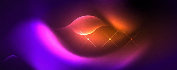 Neon glowing waves, magic energy space light concept, abstract background wallpaper design