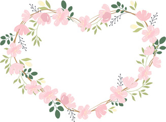 pink cherry blossom or sakura heart wreath frame for valentine banner