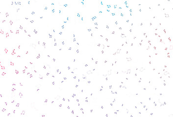 Light Blue, Red vector background with music symbols.