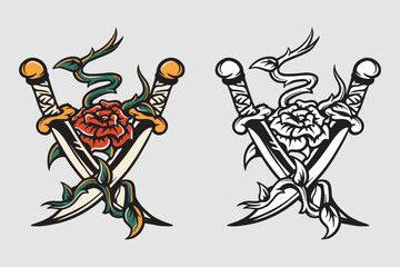 Vintage sword tattoo illustration