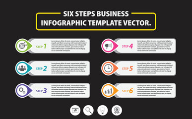 SIX STEPS BUSINESS INFOGRAPHIC TEMPLATE VECTOR.