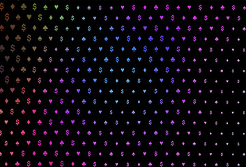 Dark multicolor, rainbow vector template with poker symbols.