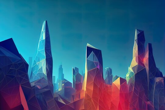 3d polygonal City, future, futuristic concept, metropolis for Vr glasses, virtual reality abstract city, tech background, illustration.. High quality illustration
