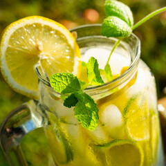 cold lemonade with mint and lemon