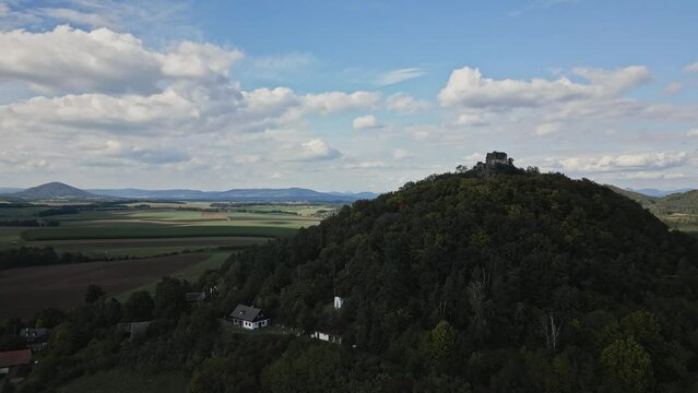 Aerial view of the medieval ruins of the Old Bernstein Castle