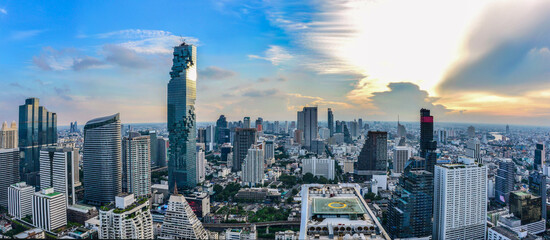 Aerial view of Bangkok modern office buildings, condominium in Bangkok city  - obrazy, fototapety, plakaty