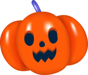 Cute 3D Orange Pumpkin Jack O Lantern  Icon Happy Halloween Decorative Elements Objects Holiday Cartoon Icon Trick or Treat Spooky Boo PNG Transparent Background