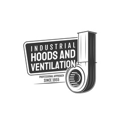 Industrial ventilation icon, cooker hood and kitchen exhaust or stove range vector symbol. Air ventilation systems and home appliances or smell extractors and professional air cleaning equipment