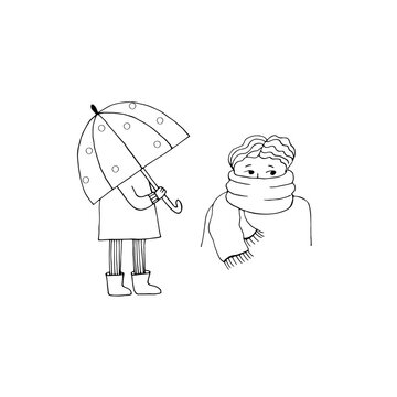 person with umbrella, doodle illustration
