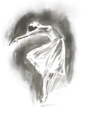 Ballet woman dancing black white flying art